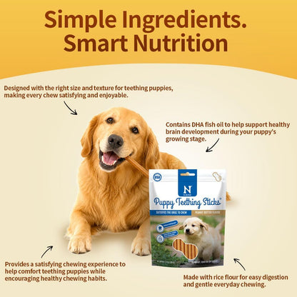 N-Bone Puppy Teething Sticks, Peanut Butter Flavor, Natural Puppy Chew Sticks & Teething Treats, SQF Certified, Made with Rice Flour for Easy Digestion, Calcium Enriched (3.7oz)