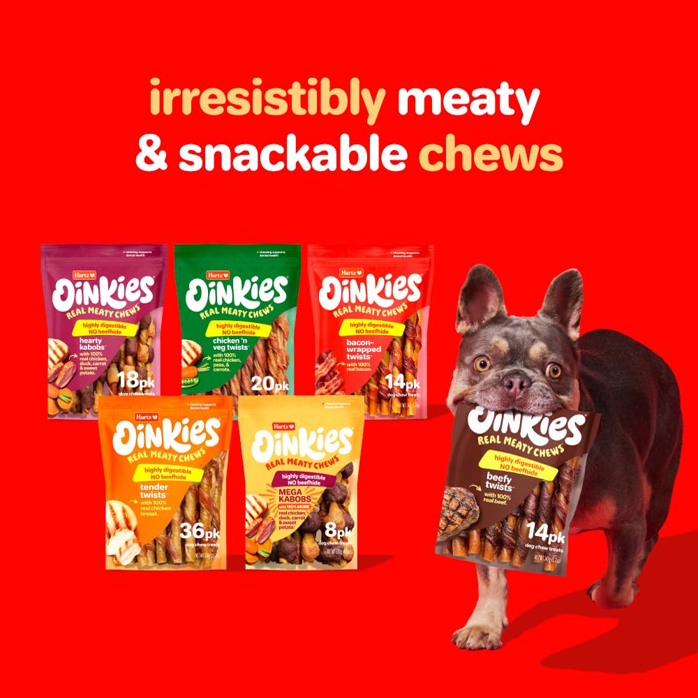 Oinkies Hearty Kabobs Rawhide‑Free Dog Treats, 36 Count, 1.1 Pound (Pack of 6)