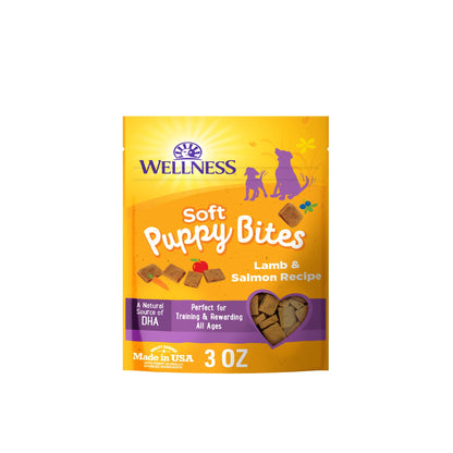Wellness Soft Puppy Bites Dog Training Treats, Natural, Grain Free, Lamb and Salmon Recipe, 8 oz Bag