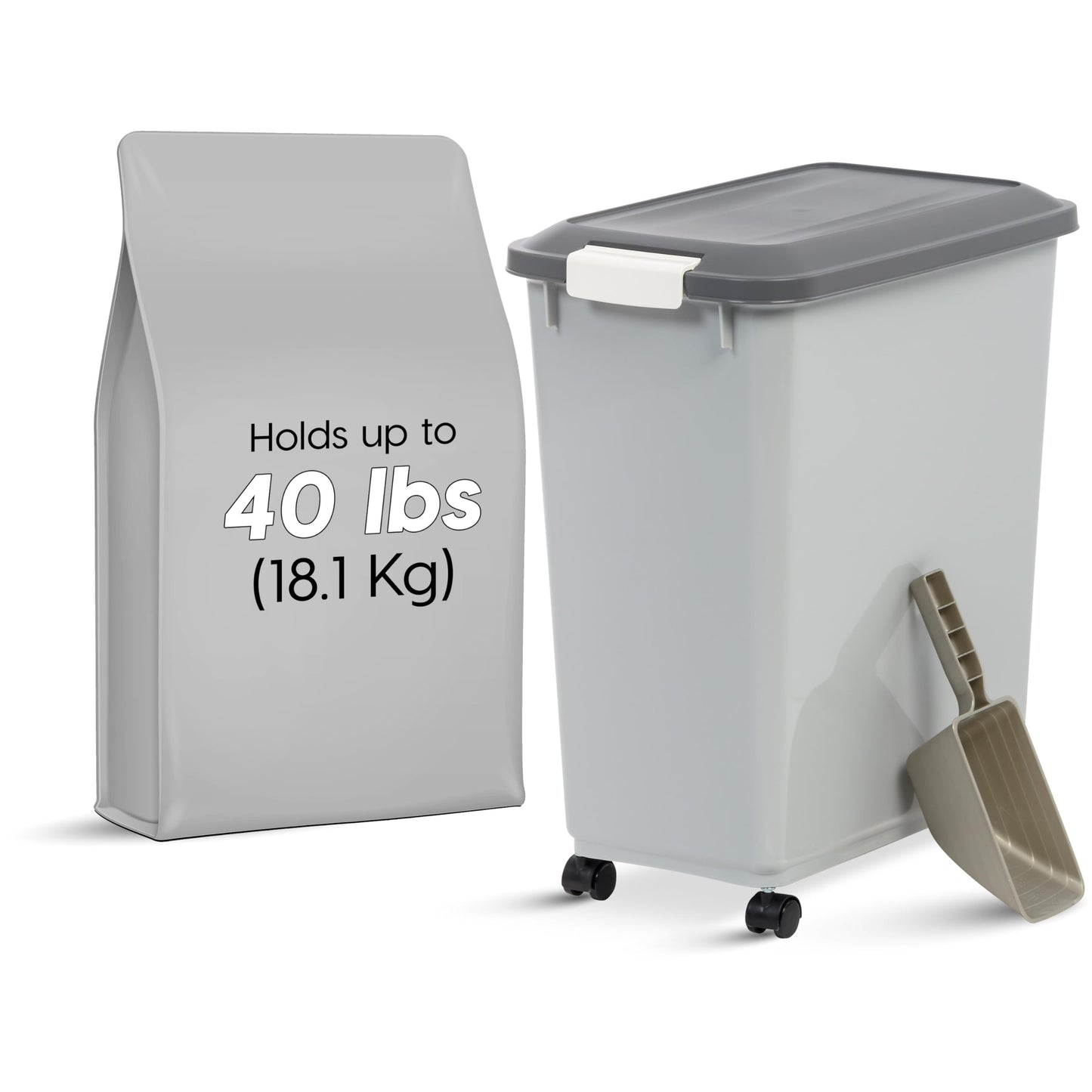 IRIS USA Dog Food Storage Container, Up to 10 lbs, Clear/Gray, Made in USA
