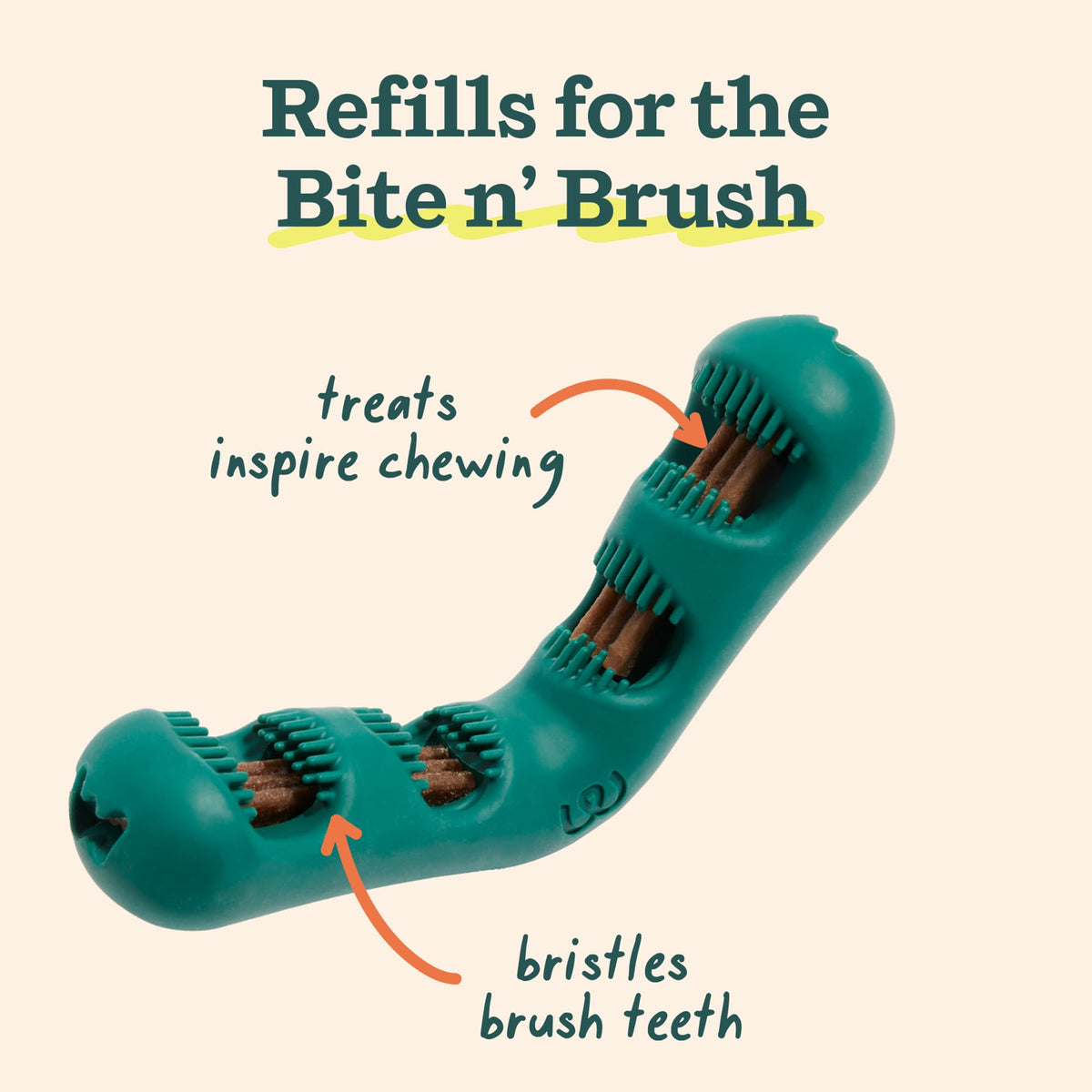 WOOF Bite n' Brush Dog Dental Sticks, Refills for Chew Toy, Chicken, 2 Pack