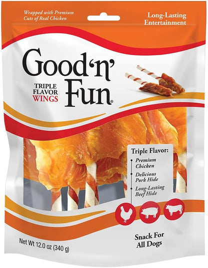 Good 'n' Fun Wings Long-Lasting Dog Treat with Real Protein, 12 oz (2 Pack)