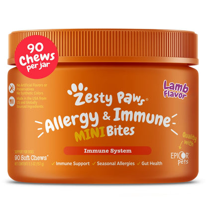 Zesty Paws Dog Allergy Chews - Dog Allergy Relief, Lamb, 90 Ct