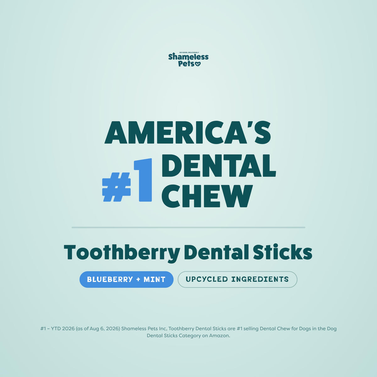 Shameless Pets Blueberry & Mint Dental Chews for Dogs, 8 Chews - Natural Dog Teeth Cleaning Treats with Fresh Breath Benefits | Grain-Free Dental Sticks for Small, Medium & Large Dogs (Pack of 6)