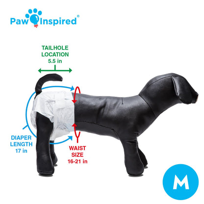 Paw Inspired Disposable Female Dog Diapers, Medium Plus Size, 32 Count
