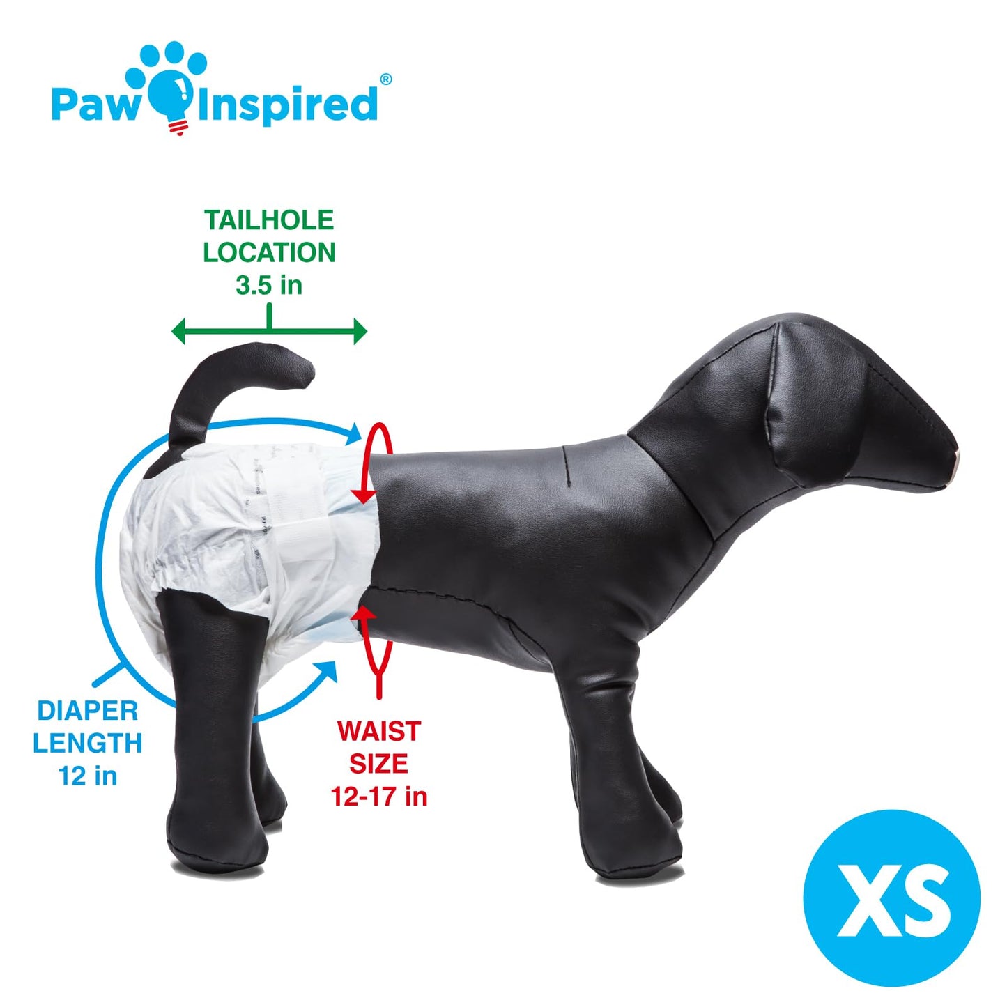 Paw Inspired Disposable Female Dog Diapers, Medium Plus Size, 32 Count