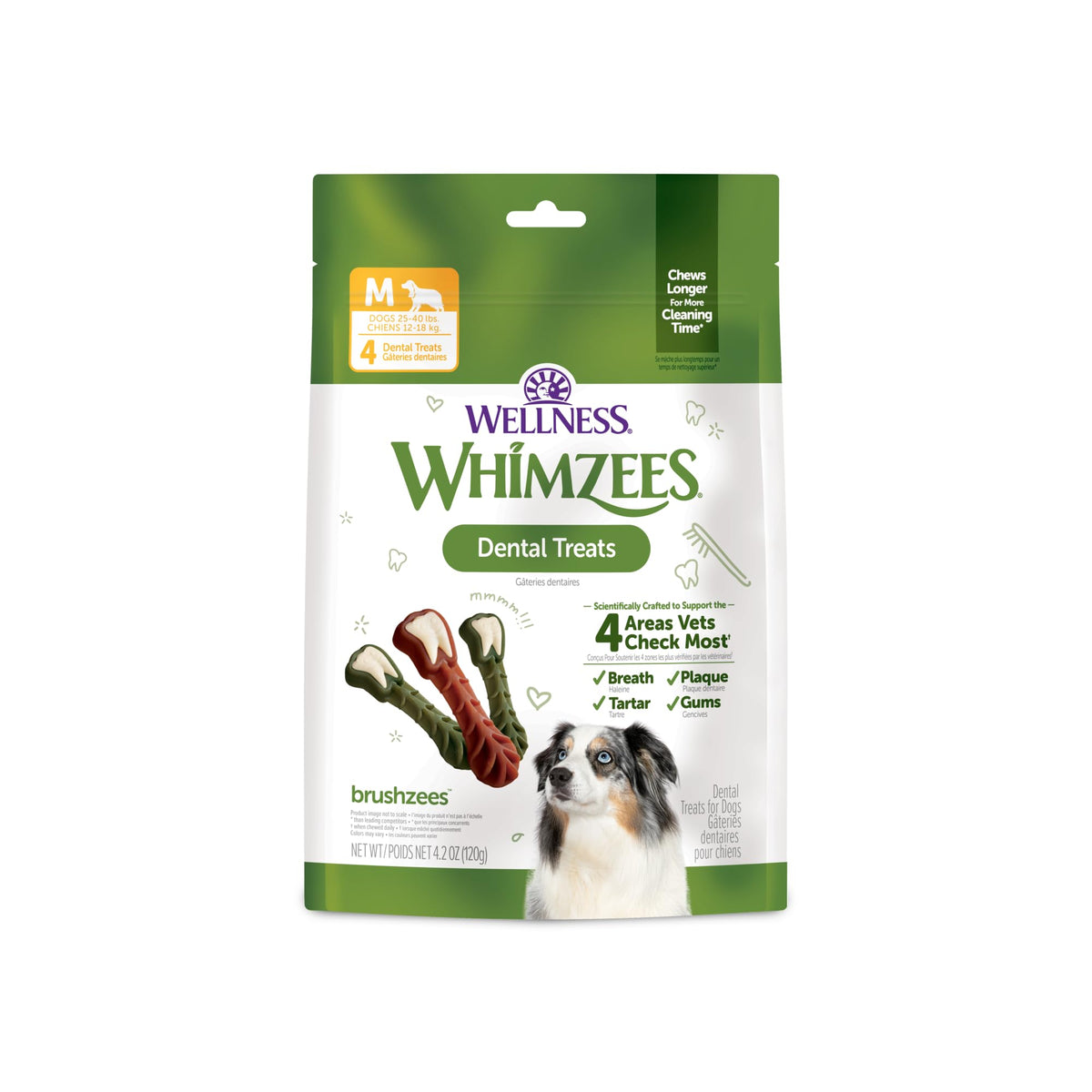 Wellness WHIMZEES Freshzees Natural Dog Dental Treat, Soft Chews, Freshens Breath, Extra-Small Size, 14.81 oz Bag, 56 Count