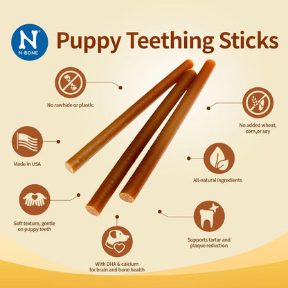 N-Bone Puppy Teething Sticks, Peanut Butter Flavor, Natural Puppy Chew Sticks & Teething Treats, SQF Certified, Made with Rice Flour for Easy Digestion, Calcium Enriched (3.7oz)