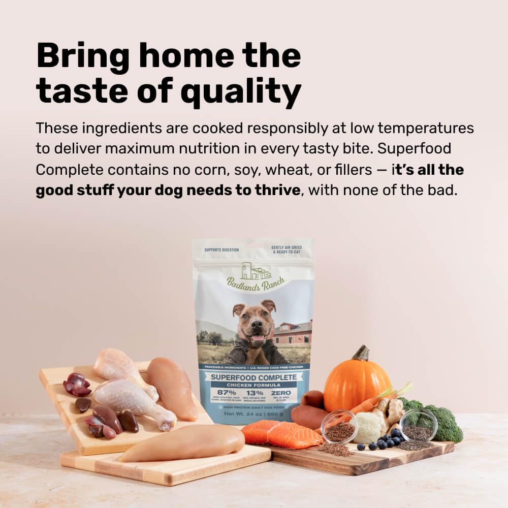 BADLANDS RANCH Air-Dried Chicken Dog Food, 87% Real Meat, 24 oz, 4-Pack