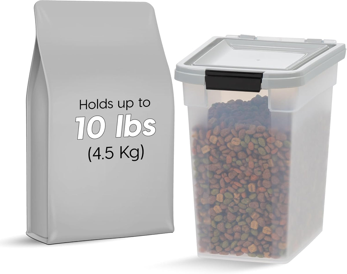 IRIS USA Dog Food Storage Container, Up to 10 lbs, Clear/Black, Made in USA