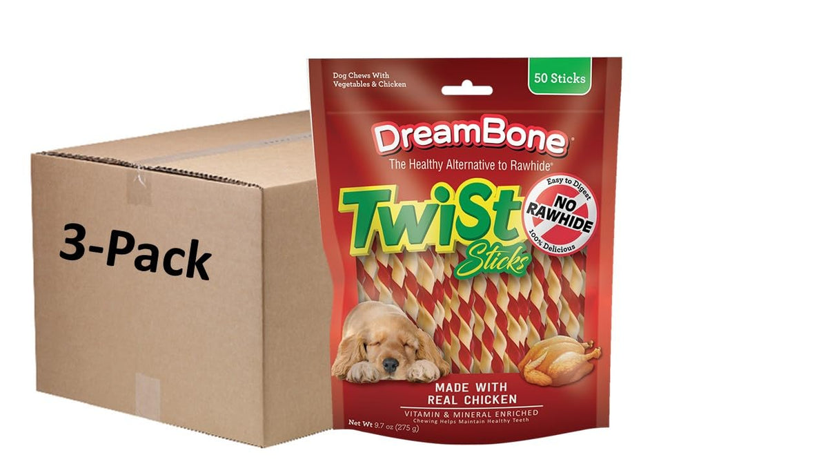 DreamBone Twist Sticks Rawhide-Free Dog Treats With Real Protein, 50 Count