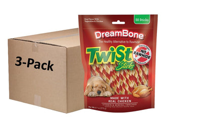 DreamBone Twist Sticks Rawhide-Free Dog Treats With Real Protein, 50 Count