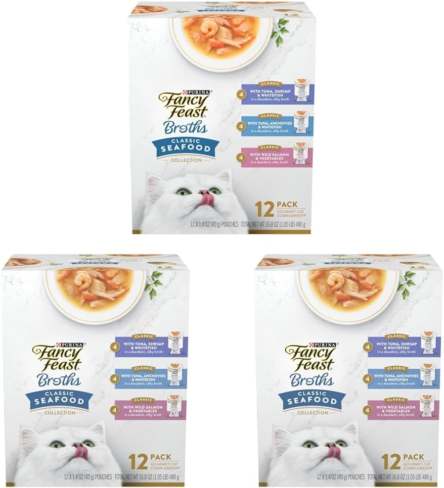 Fancy Feast Purina Broths, Classic Seafood Wet Cat Food, 1.4 Ounce (Pack of 36)