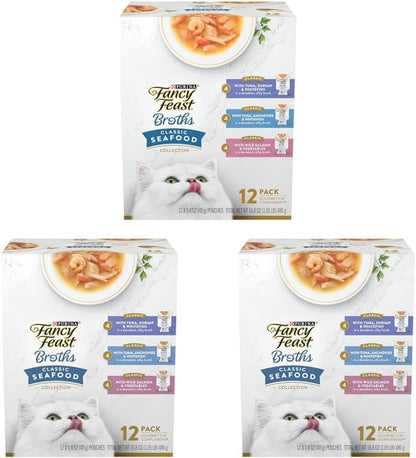 Fancy Feast Purina Broths, Classic Seafood Wet Cat Food, 1.4 Ounce (Pack of 36)