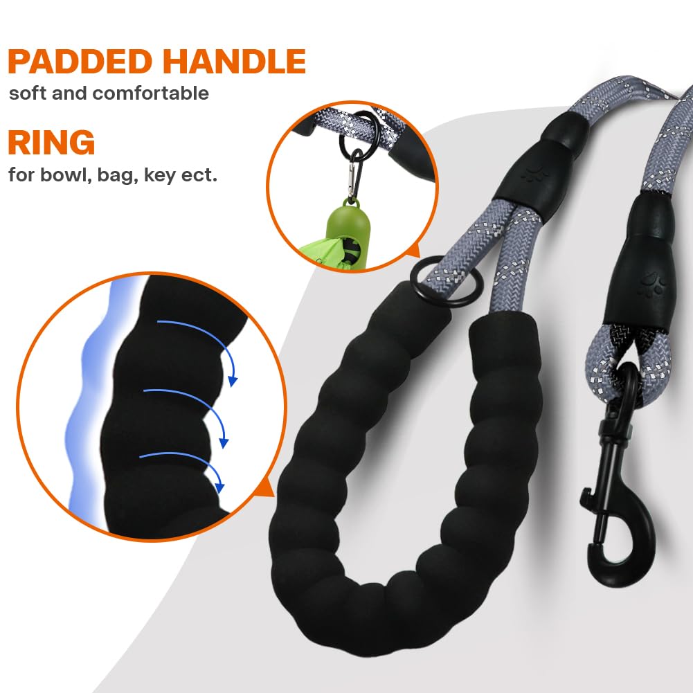 Taglory Rope Dog Leash for Medium Large Dogs, 6 FT Padded Handle, Black