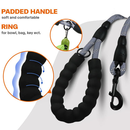 Taglory Rope Dog Leash for Medium Large Dogs, 6 FT Padded Handle, Black