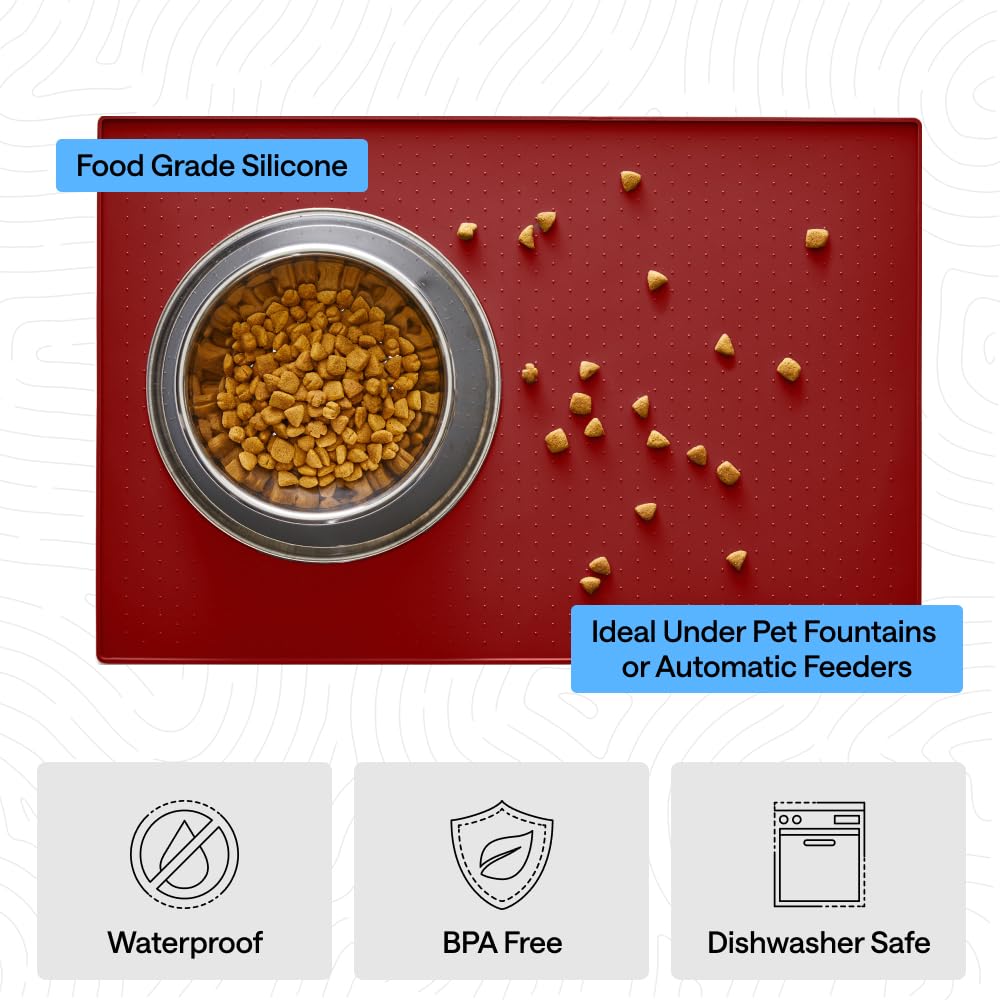 GORILLA GRIP Dog Food Mat, 100% Waterproof Silicone, 18.5x11.5 Gray