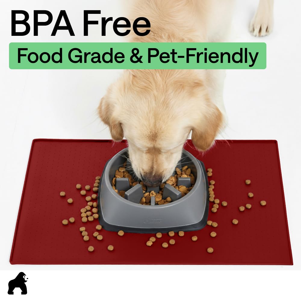 GORILLA GRIP Dog Food Mat, 100% Waterproof Silicone, 18.5x11.5 Gray