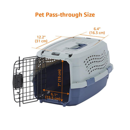 Amazon Basics Sturdy Portable 2-Door Top-Load Hard-Sided Pet Travel Carrier with Secure Ventilation, Handle, Front & Top Entry for Dogs, Cats, 22.8"L x 15"W x 13"H, Gray & Blue
