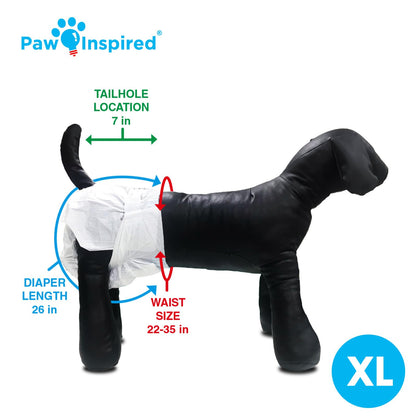 Paw Inspired Disposable Female Dog Diapers, Medium Plus Size, 32 Count