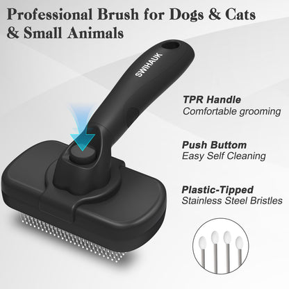 Swihauk Self Cleaning Slicker Brush for Dogs & Cats, Skin Friendly Pet Grooming for Shedding, Deshedding, and Hair Removal - Puppy Brush for Long Haired Pets, Pet Supplies, Purple