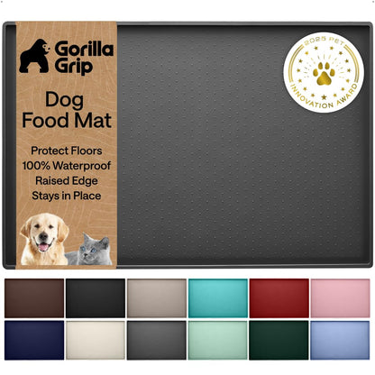 GORILLA GRIP Dog Food Mat, 100% Waterproof Silicone, 18.5x11.5 Gray