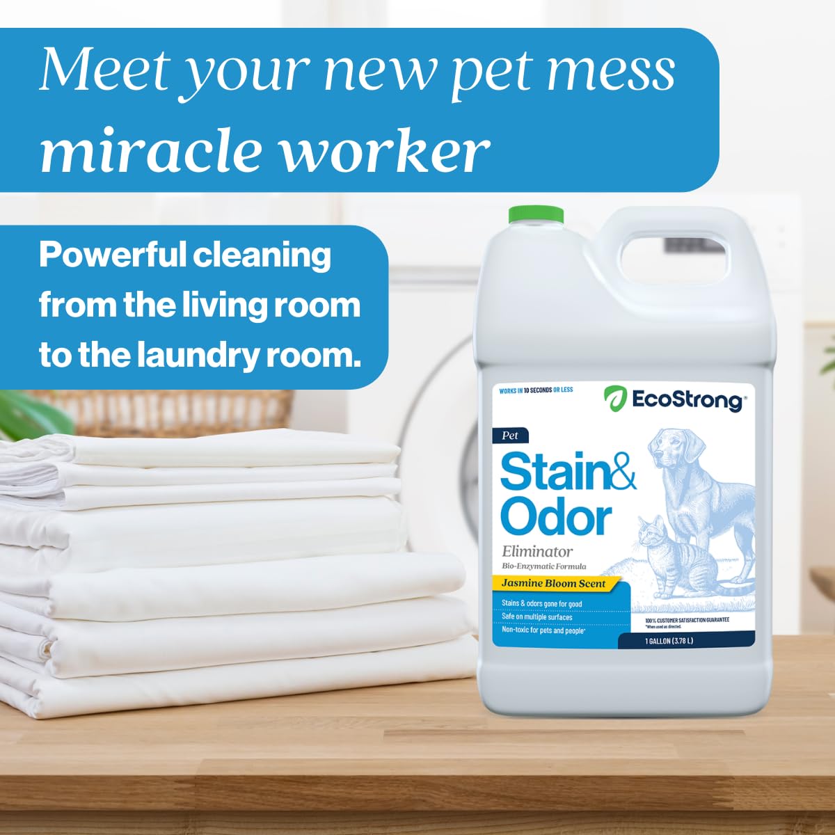 Eco Strong Pet Stain and Odor Remover - Pet Odor Eliminator, Urine Destroyer for Dogs, Pet Urine Enzyme Cleaner | Santel Woods - 128 oz