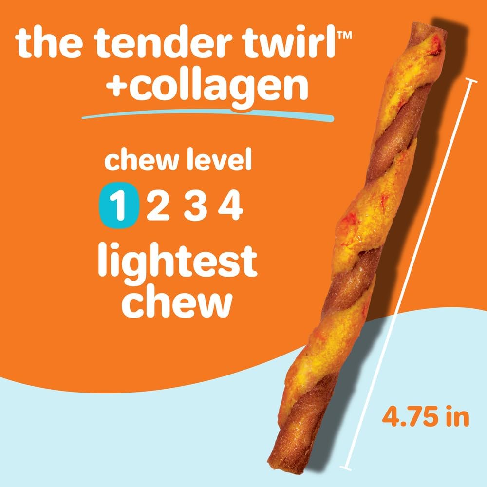Hartz Oinkies Tender Twirls + Collagen Rawhide‑Free Dog Chews, 20 Count, 9.5 Ounce (Pack of 12)