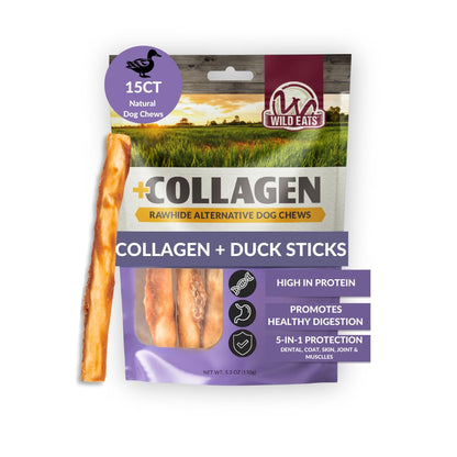 Wild Eats Real Duck Collagen Bully Sticks for Dogs, 25 Pack, Rawhide Free