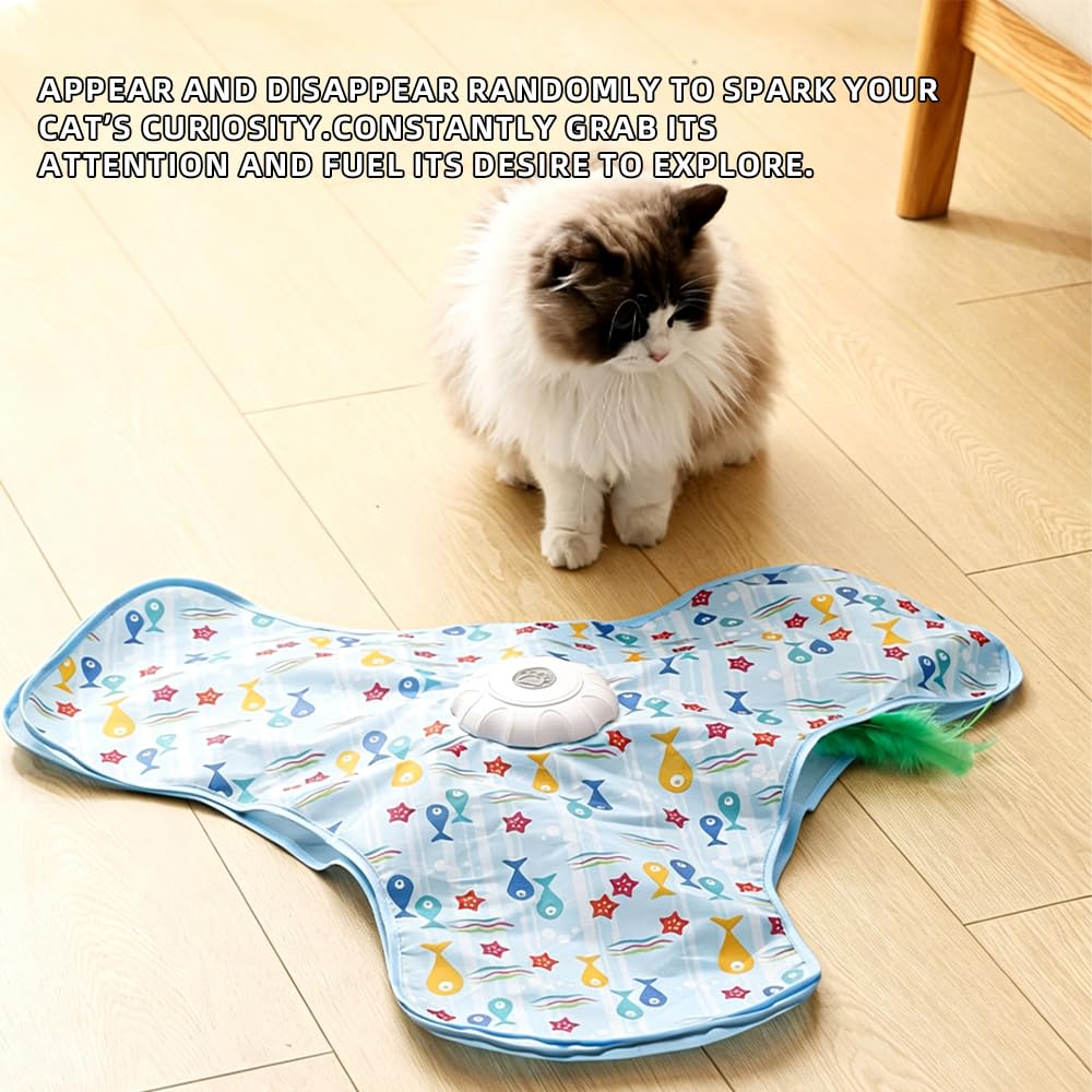 Rechargeable Automatic Cat Toy, 3-Mode Touch-Activated Interactive Toy with Random Motion, Concealed Feather & Squeaky Sound for Indoor Cats & Kittens (Yellow)