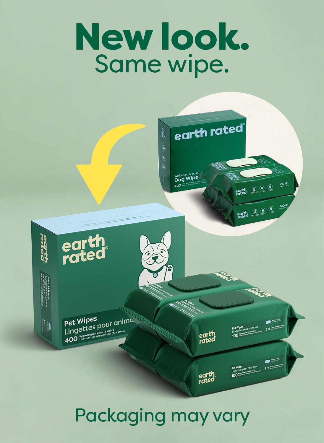Earth Rated Dog Wipes for Paws & Butt, Deodorizing, Unscented, 100ct