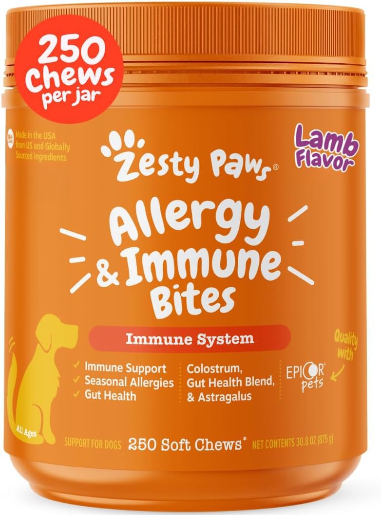 Zesty Paws Dog Allergy Chews - Dog Allergy Relief, Lamb, 90 Ct