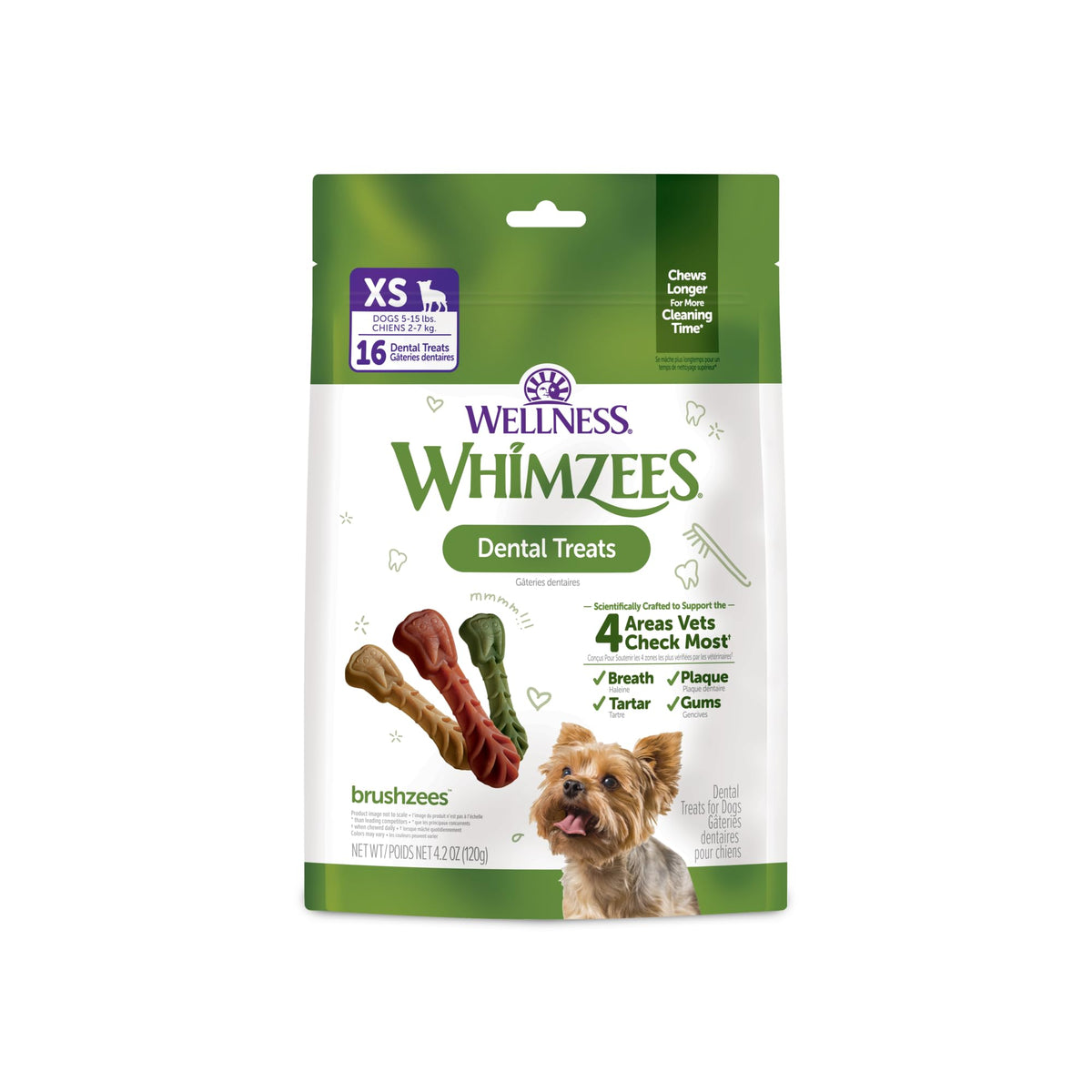 Wellness WHIMZEES Freshzees Natural Dog Dental Treat, Soft Chews, Freshens Breath, Extra-Small Size, 14.81 oz Bag, 56 Count