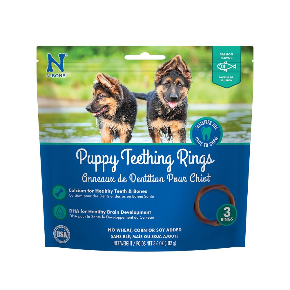 N-Bone Puppy Teething Rings, Chicken Flavor, Natural Puppy Teething Chews & Chew Treats, Helps Soothe Teething Gums, Calcium Enriched, 6 Rings