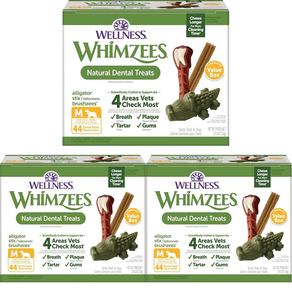 Wellness WHIMZEES Value Pack Natural Dog Dental Treat, Chews, Freshens Breath, Large Size, 50.9 oz Box, 24 Count