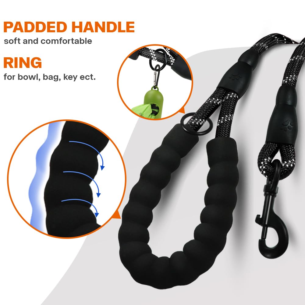 Taglory Rope Dog Leash for Medium Large Dogs, 6 FT Padded Handle, Black