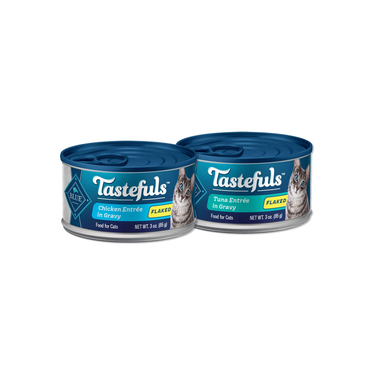 Blue Buffalo Tastefuls Wet Cat Food, Made with Natural Ingredients, Tuna and Chicken Flaked Entrées in Gravy, 3oz Cans, 4-Count Variety Pack Trial Size