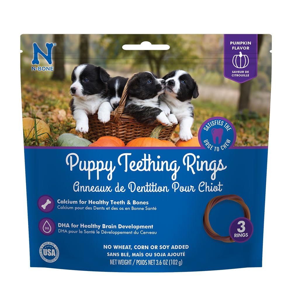 N-Bone Puppy Teething Rings, Chicken Flavor, Natural Puppy Teething Chews & Chew Treats, Helps Soothe Teething Gums, Calcium Enriched, 6 Rings