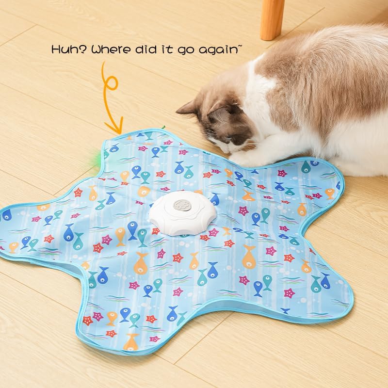 Rechargeable Automatic Cat Toy, 3-Mode Touch-Activated Interactive Toy with Random Motion, Concealed Feather & Squeaky Sound for Indoor Cats & Kittens (Yellow)