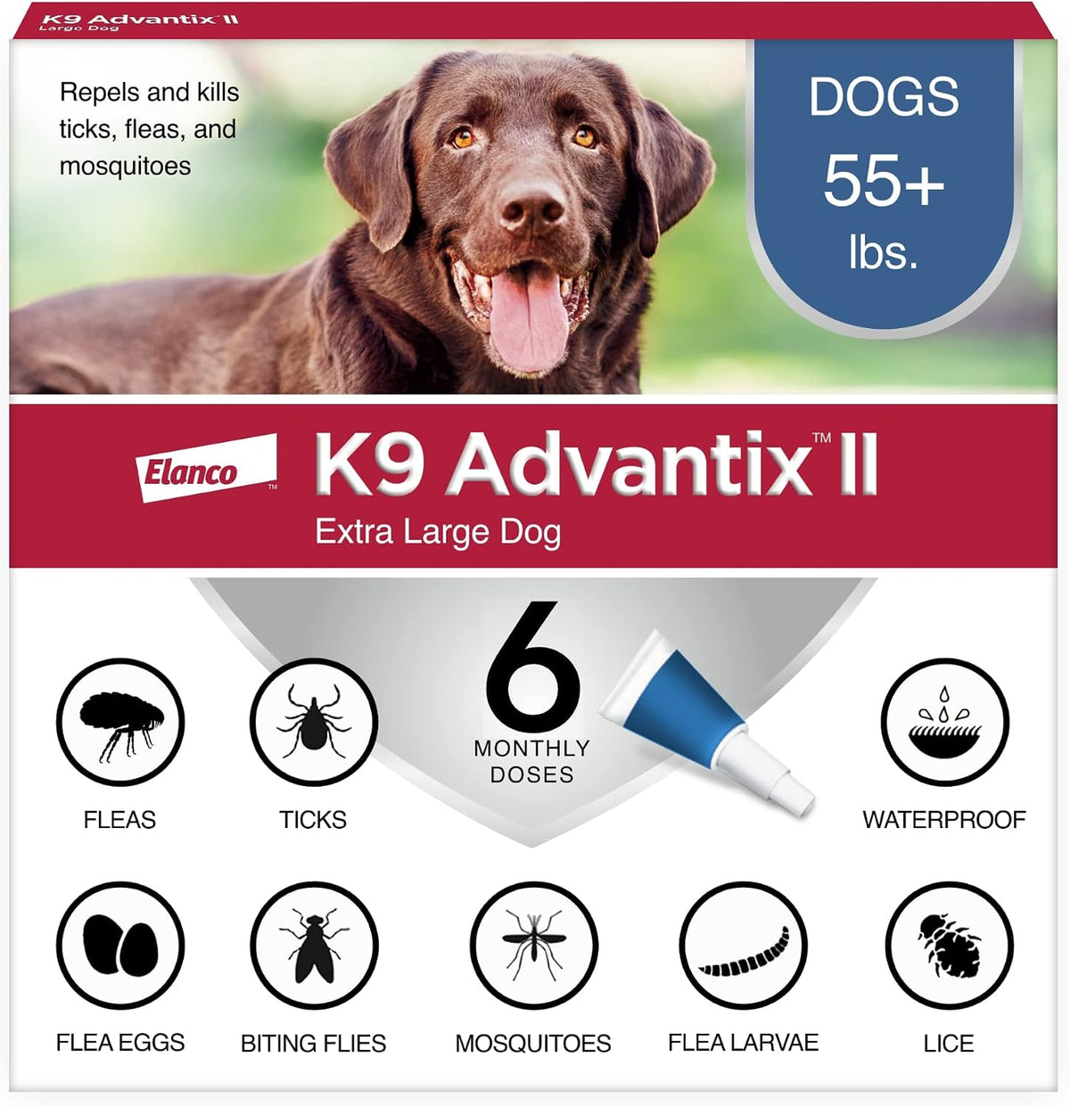 K9 Advantix II Flea & Tick Topical for Extra Large Dogs Over 55 lbs., 6ct