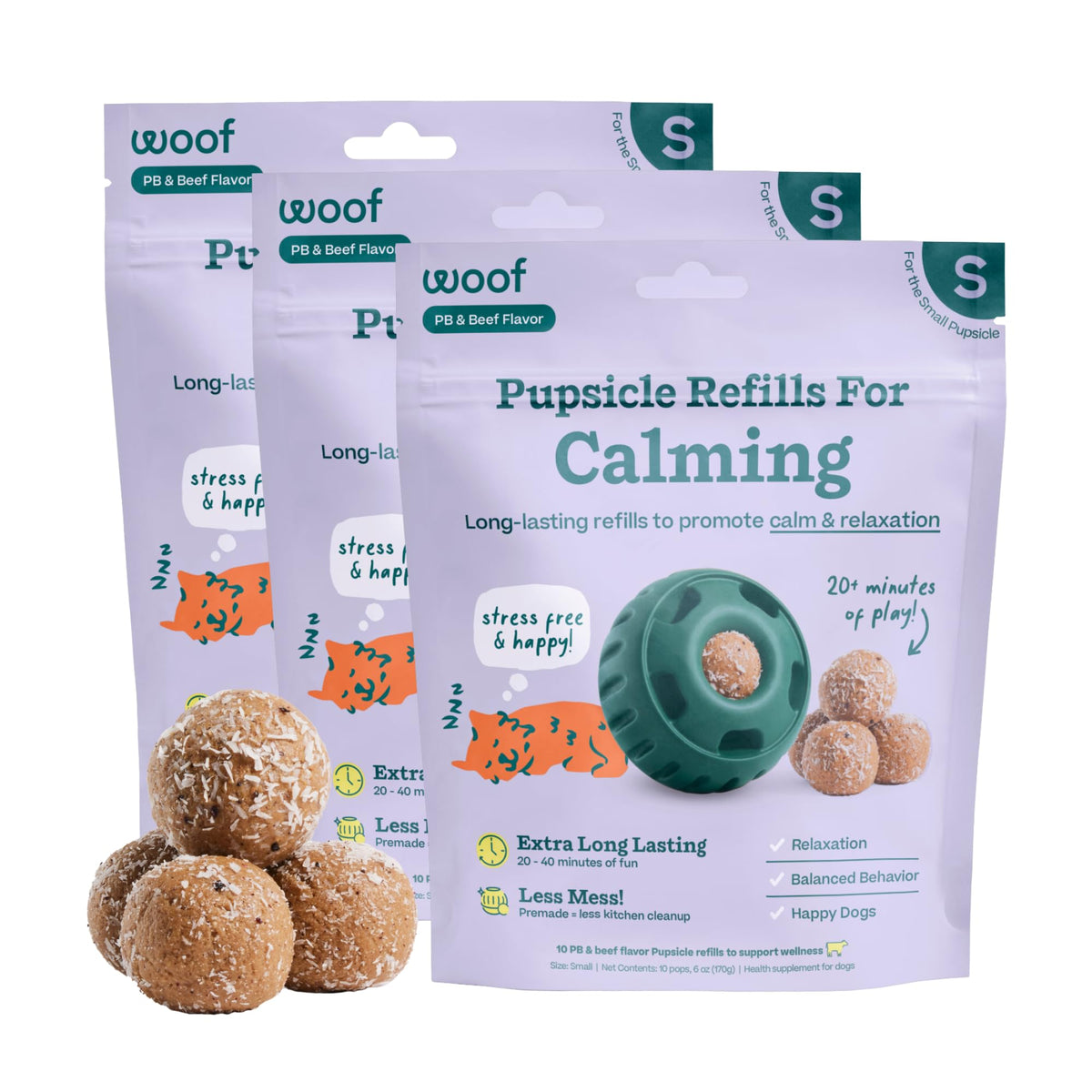 WOOF Pupsicle Refill Pops for Calming - Long-Lasting Refills for The Pupsicle Toy to Promote Calm - Calming Dog Treats - Magnesium for Dogs- XL Pops - 5 Count - 3 Pack