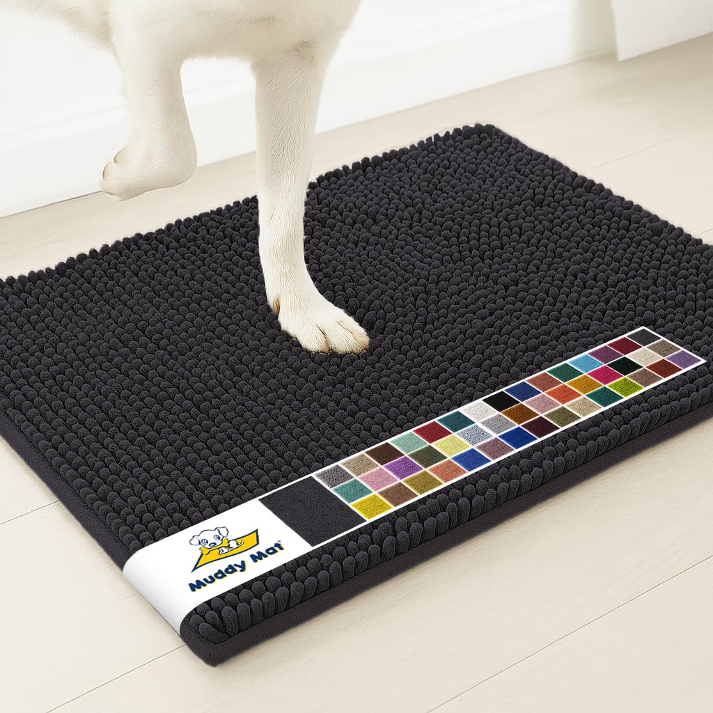 Muddy Mat® | Super Water Absorbent Door Mat Indoor, Microfiber Quick Dry Chenille Entryway Rug, Slip Resistant Front Door Mat, Indoor Mats for Entryway, Machine Washable Pet Rug, Grey 30"x19"