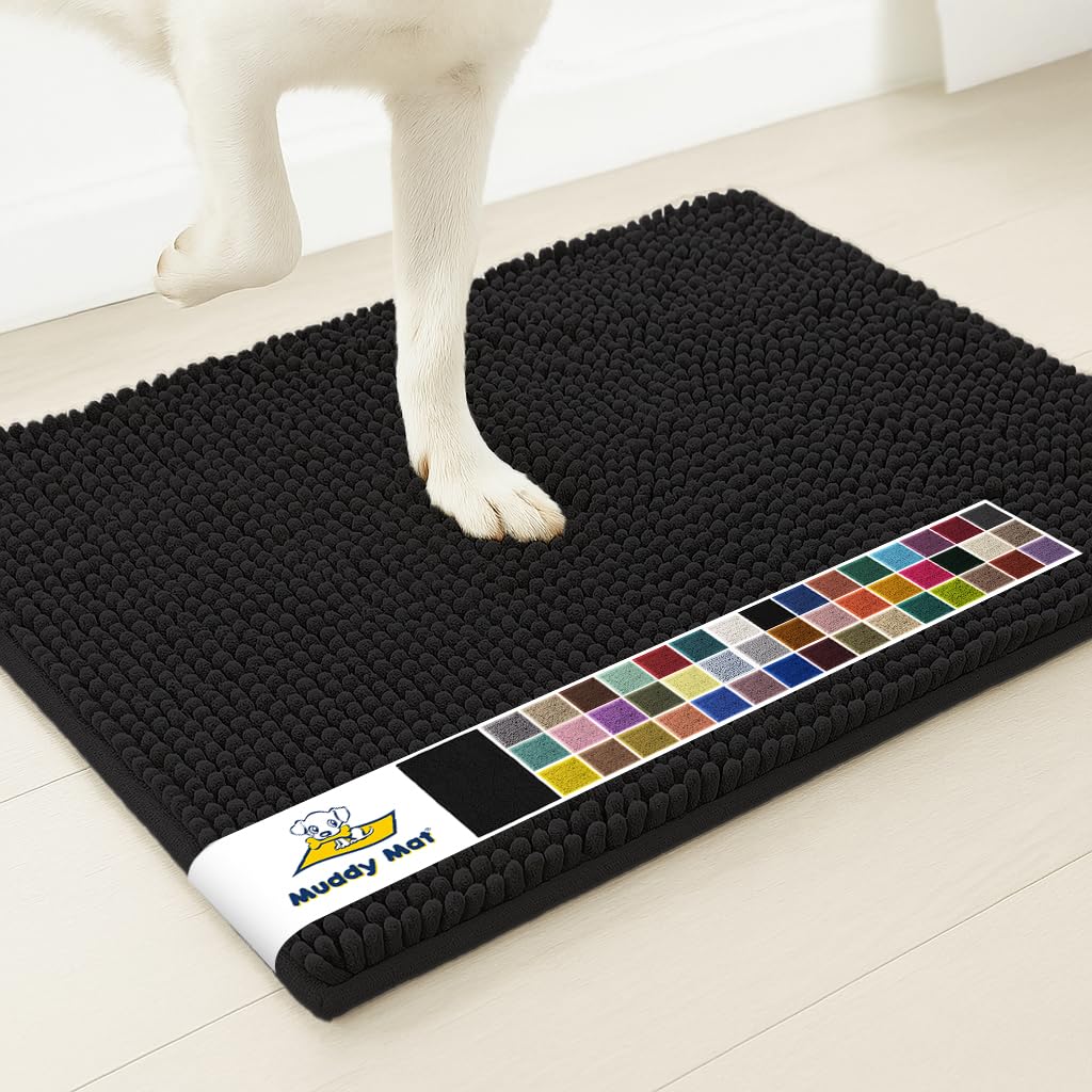 Muddy Mat® | Super Water Absorbent Door Mat Indoor, Microfiber Quick Dry Chenille Entryway Rug, Slip Resistant Front Door Mat, Indoor Mats for Entryway, Machine Washable Pet Rug, Grey 30"x19"