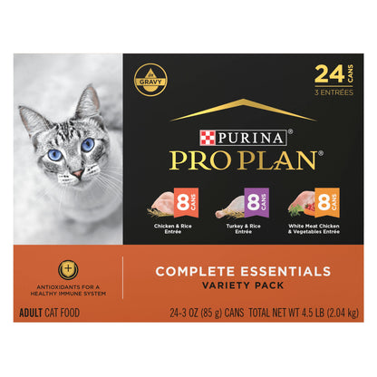 Purina Pro Plan High Protein Cat Food Gravy, Turkey and Pasta Entree - (24) 3 oz. Pull-Top Cans
