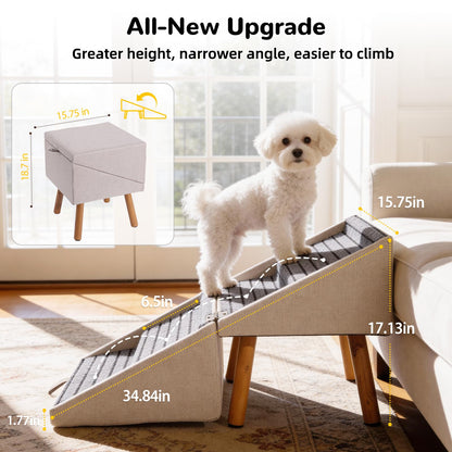Dog Stairs for Small Dogs Faux Leather Foldable Pet Ramp and Ottoman