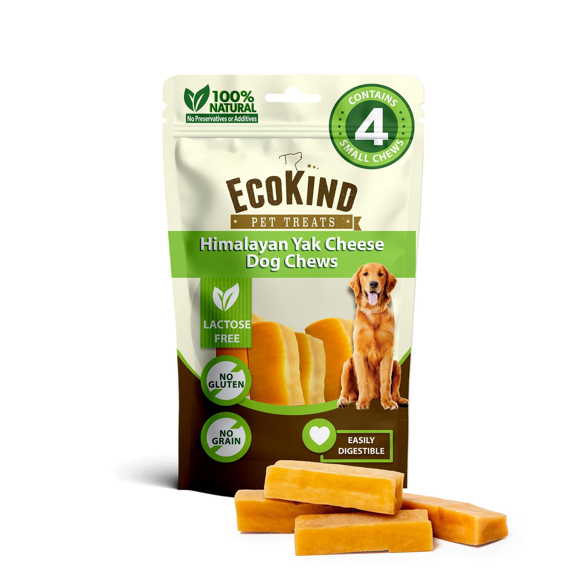 EcoKind Yak Cheese Himalayan Dog Chews, Yak Chews for Large Dogs, 5 Bones