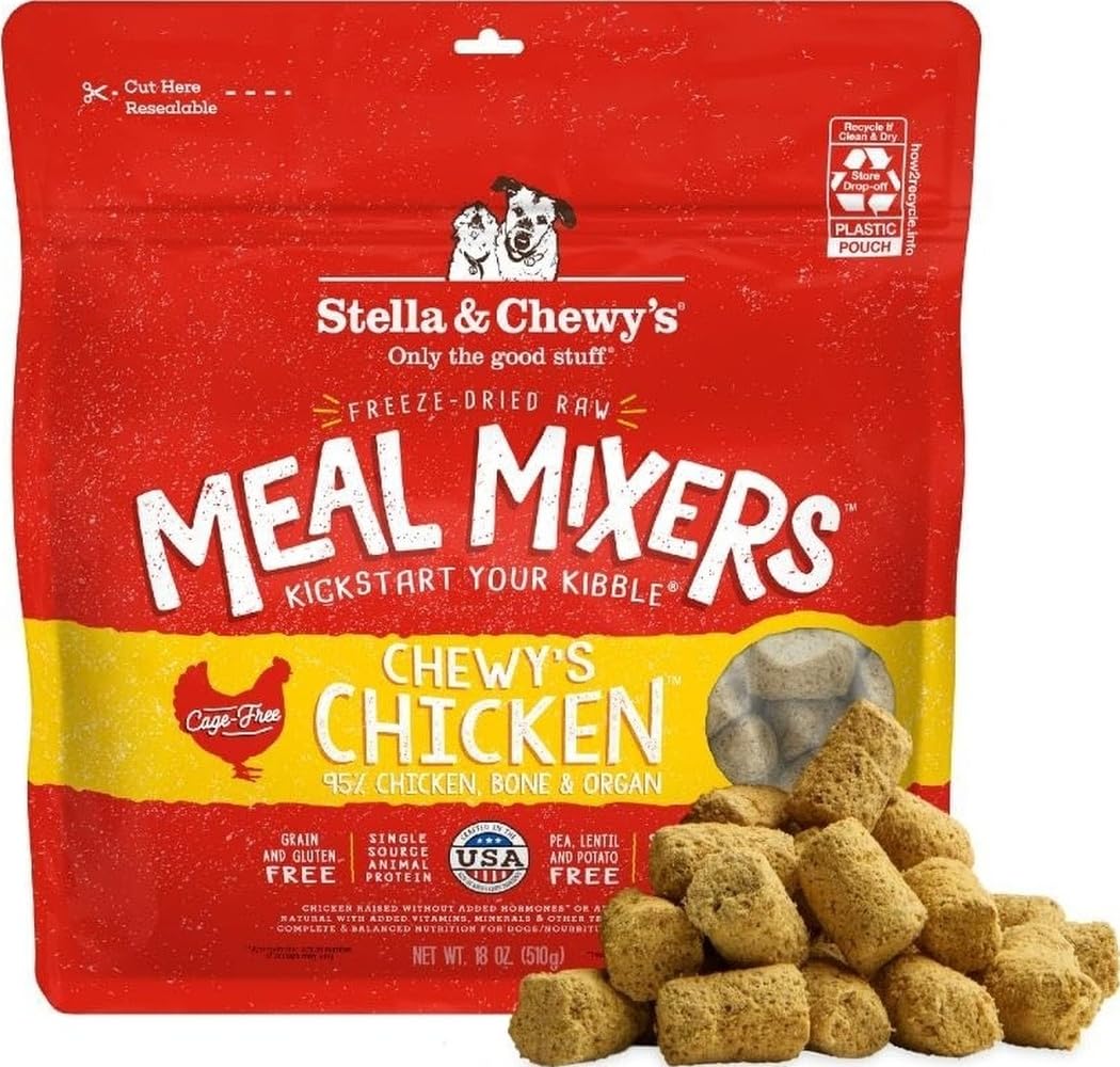 Stella & Chewy's Freeze-Dried Raw Chicken Meal Mixers- Dog Food Topper & Mixer - Made with 95% Cage-Free Chicken, Organs & Bone - Perfect for Picky Eaters - Grain-Free, 2.19 Pound (Pack of 4)