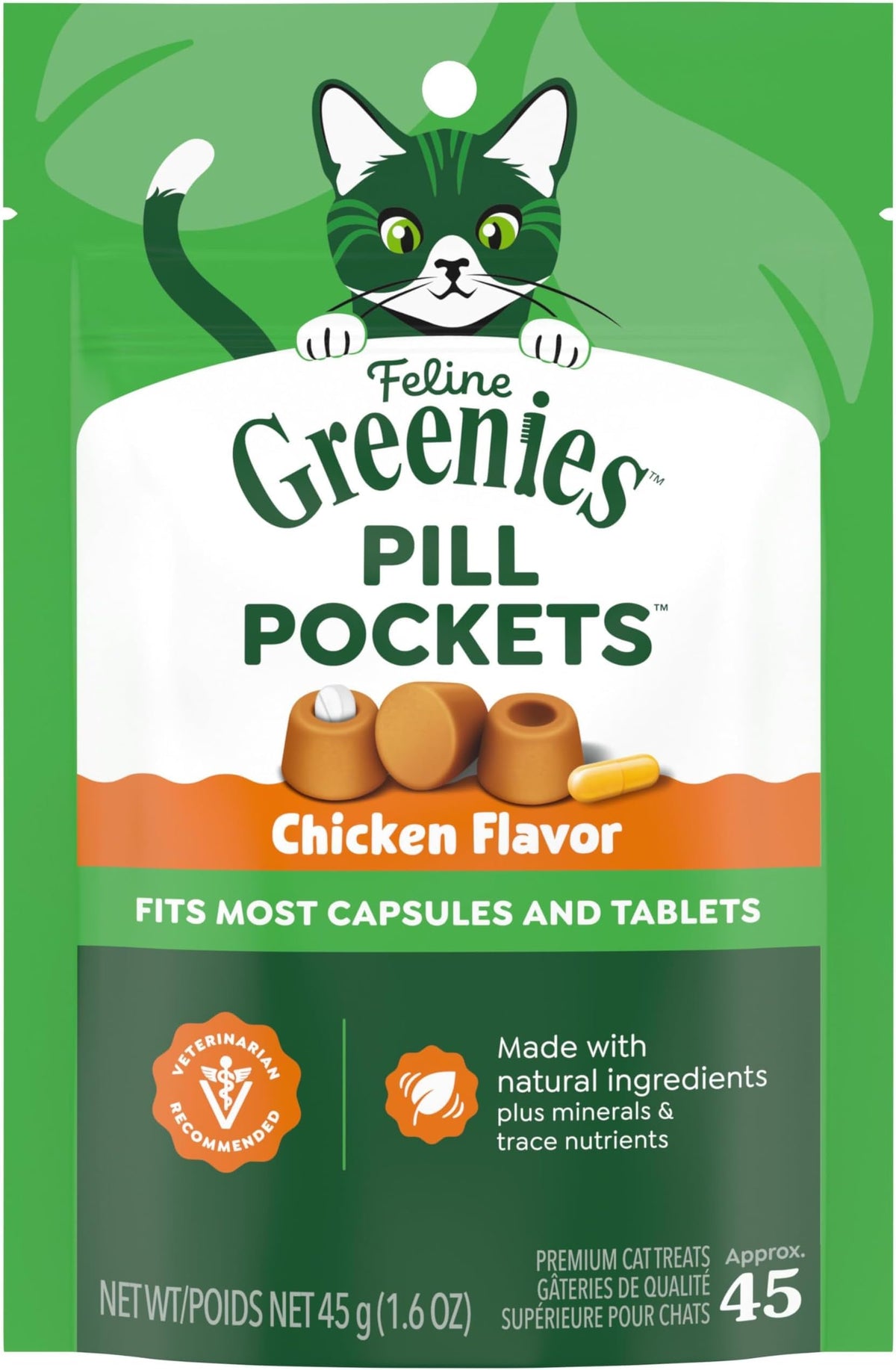 Greenies Feline Pill Pockets Soft Cat Treats, Chicken Flavor, 85 Count