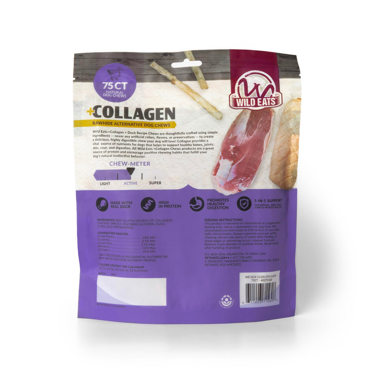 Wild Eats Real Duck Collagen Bully Sticks for Dogs, 25 Pack, Rawhide Free
