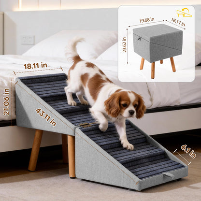 Dog Stairs for Small Dogs Faux Leather Foldable Pet Ramp and Ottoman
